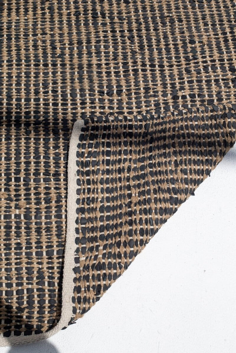 Timeless Noir - Black Jute & Leather Woven Rug (2 Sizes) WOVEN RUG