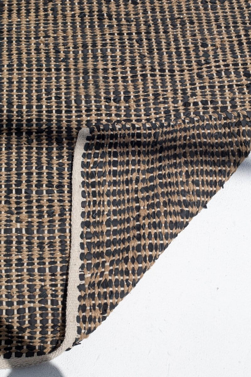Timeless Noir - Black Jute & Leather Woven Rug (2 Sizes) WOVEN RUG