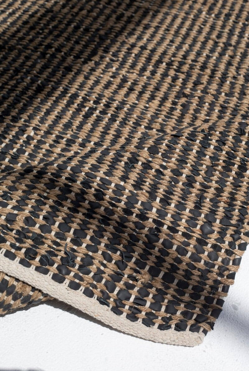 Timeless Noir - Black Jute & Leather Woven Rug (2 Sizes) WOVEN RUG