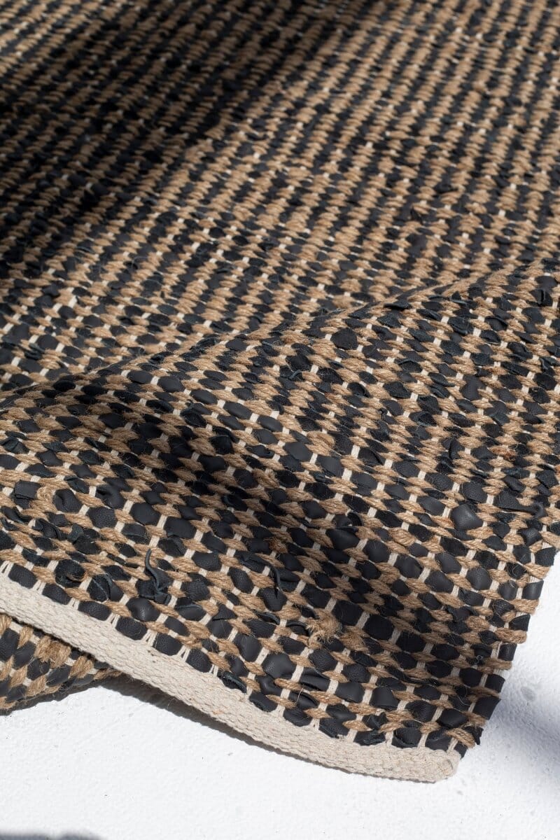 Timeless Noir - Black Jute & Leather Woven Rug (2 Sizes) WOVEN RUG