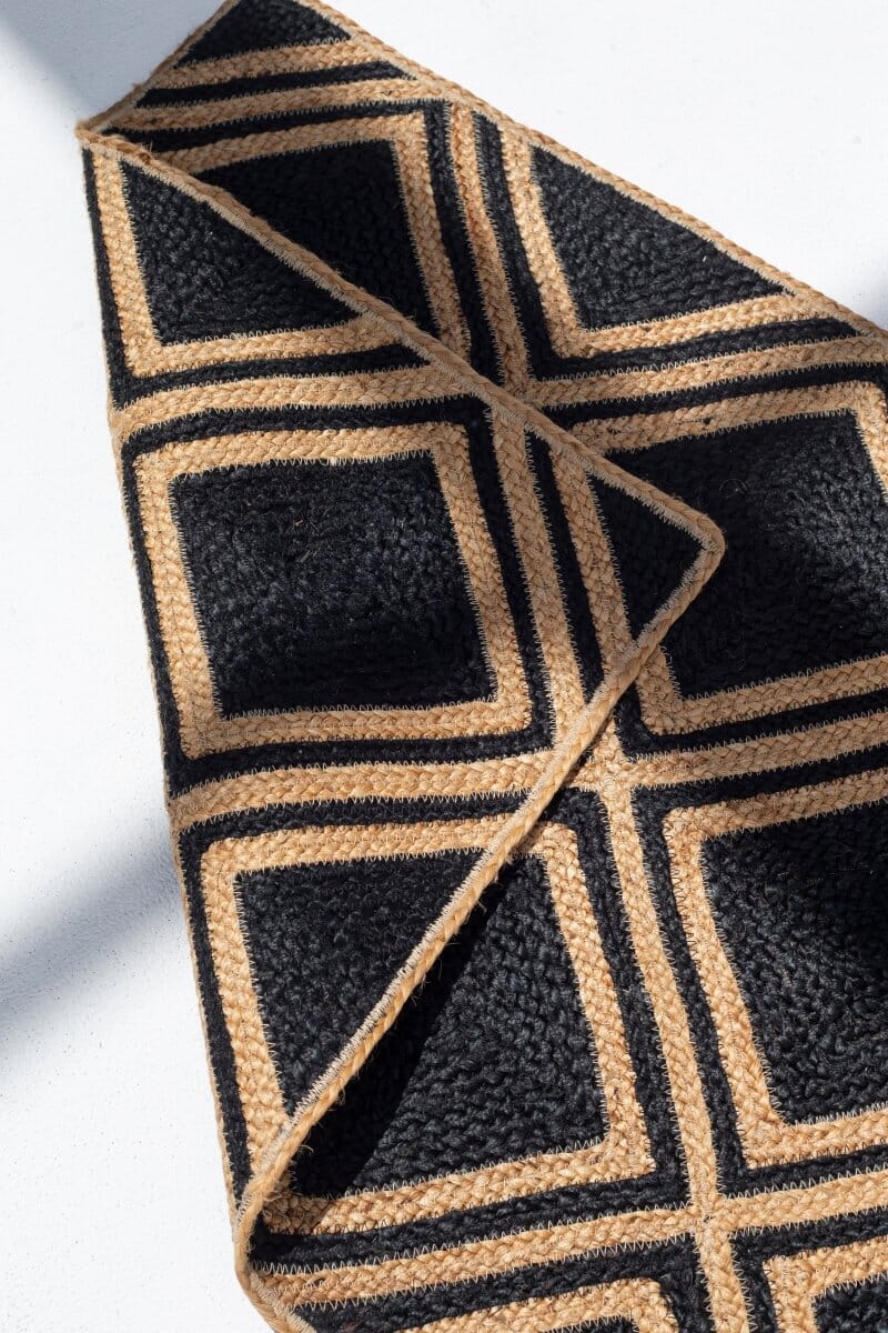 Eclipse Passage - Hallway Black & Natural Braided Jute Rug (80x200 CM) Braided -- Braided Rug