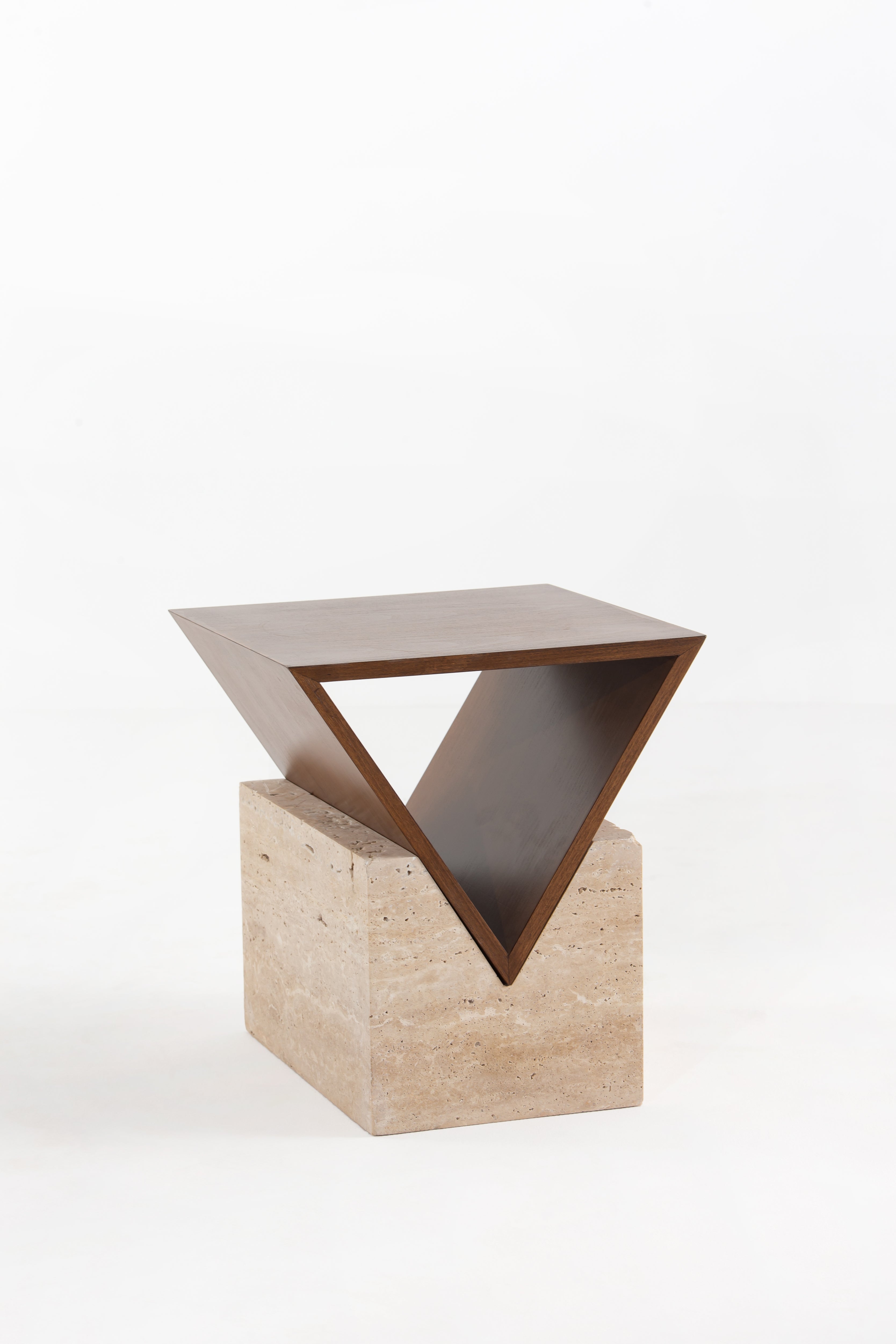 Tasya Beige Travertine With Wooden Base