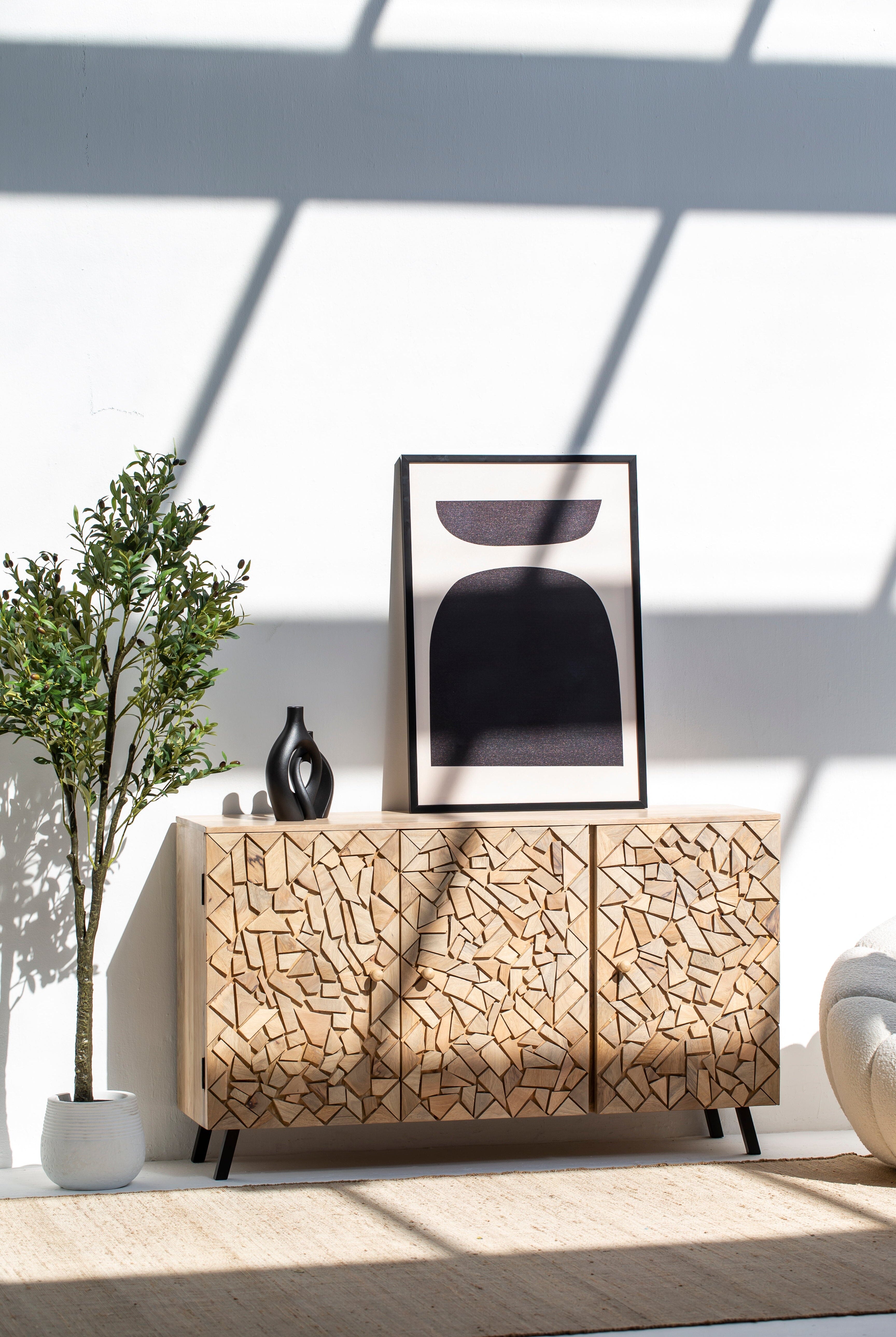 Nella Geometric Wood Mosaic Sideboard