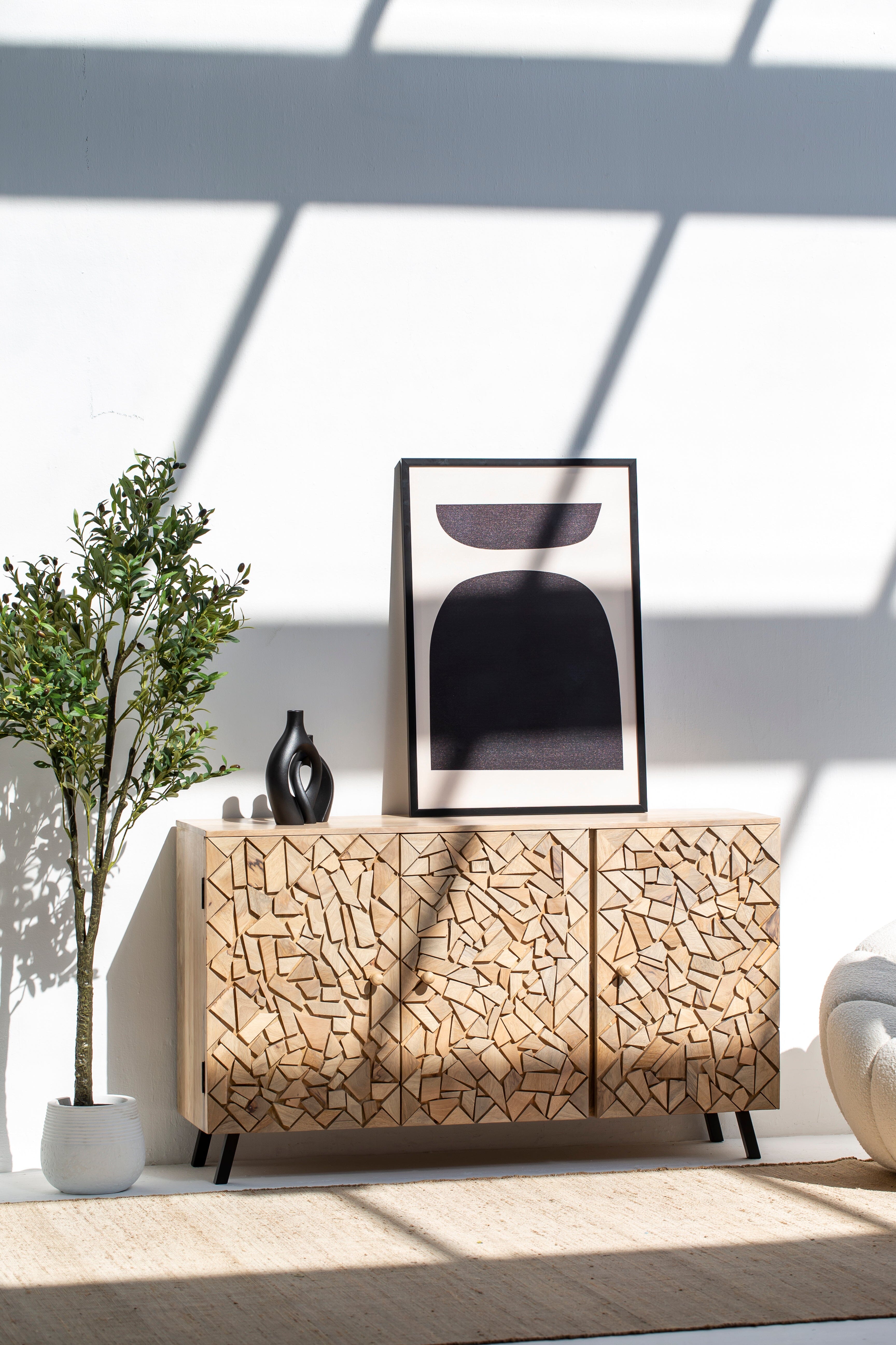 Nella Geometric Wood Mosaic Sideboard
