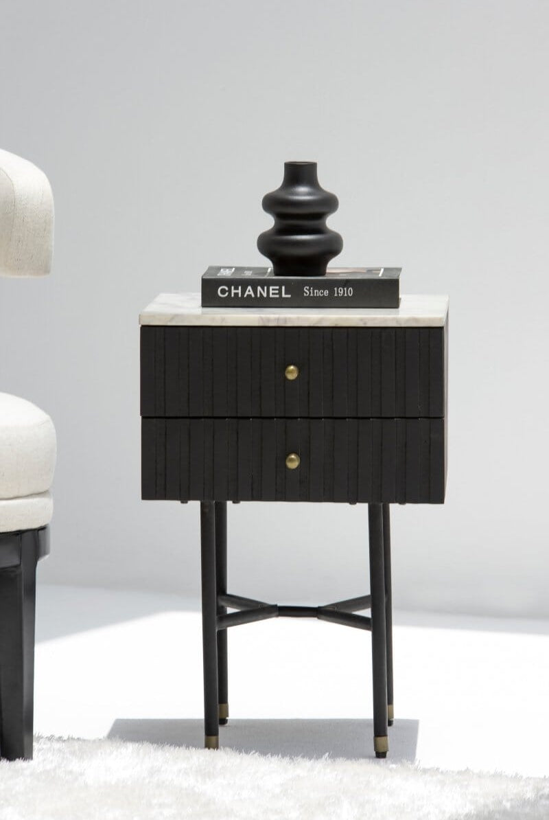 Genta Back with Marble Top BedSide Table