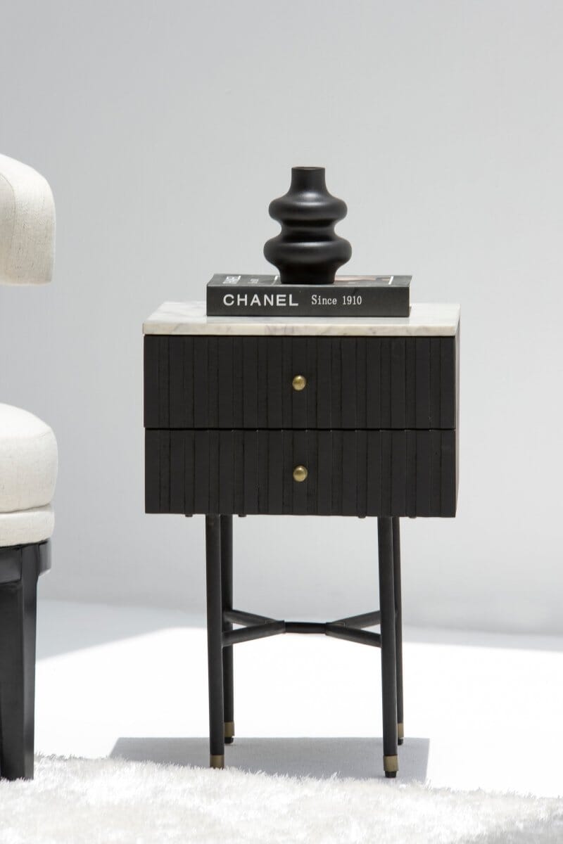 Genta Back with Marble Top BedSide Table