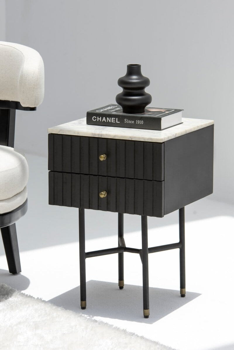 Genta Back with Marble Top BedSide Table