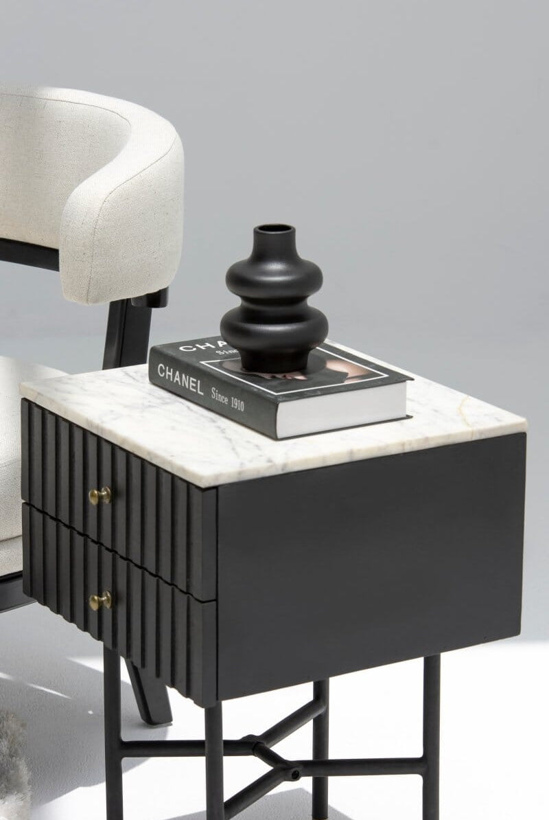Genta Back with Marble Top BedSide Table