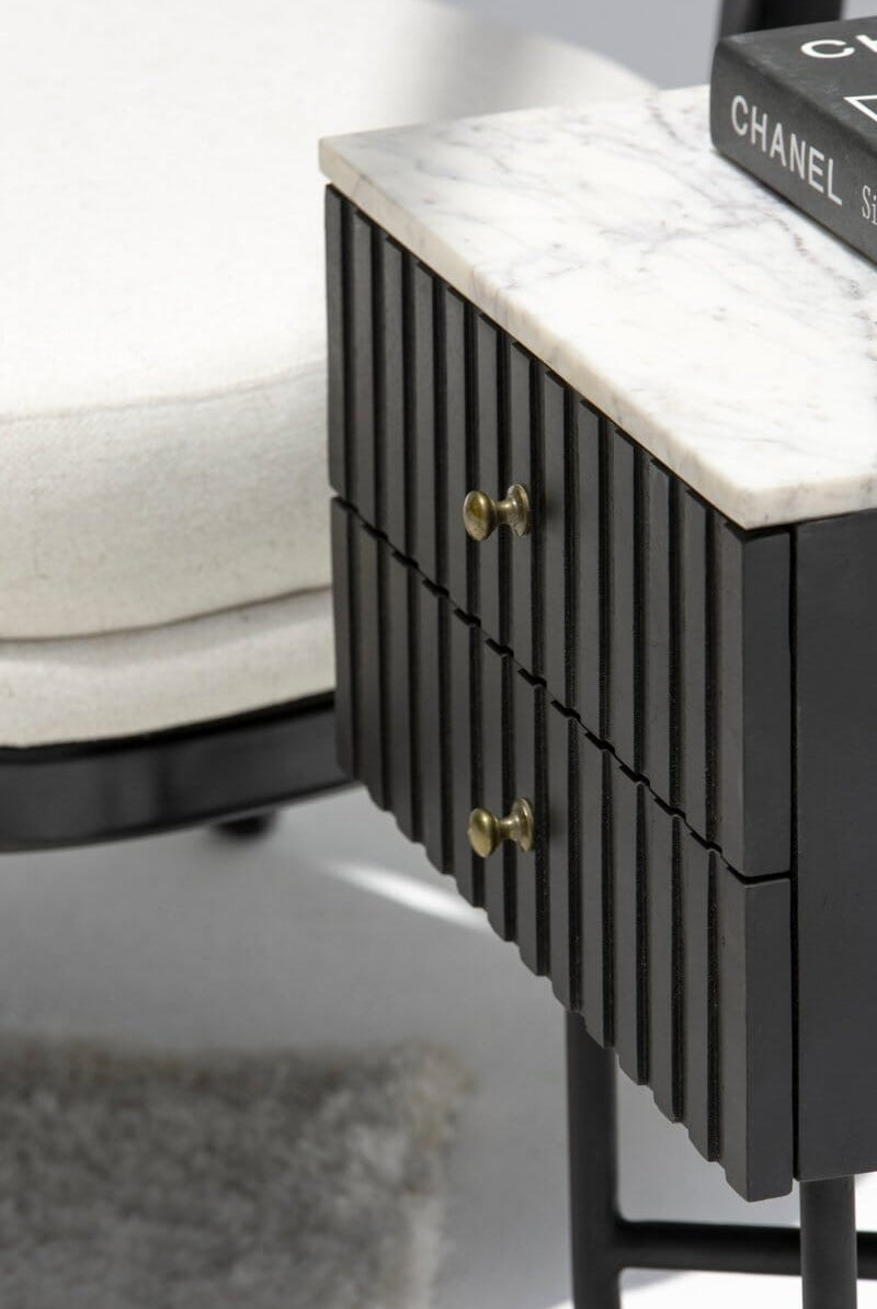 Genta Back with Marble Top BedSide Table