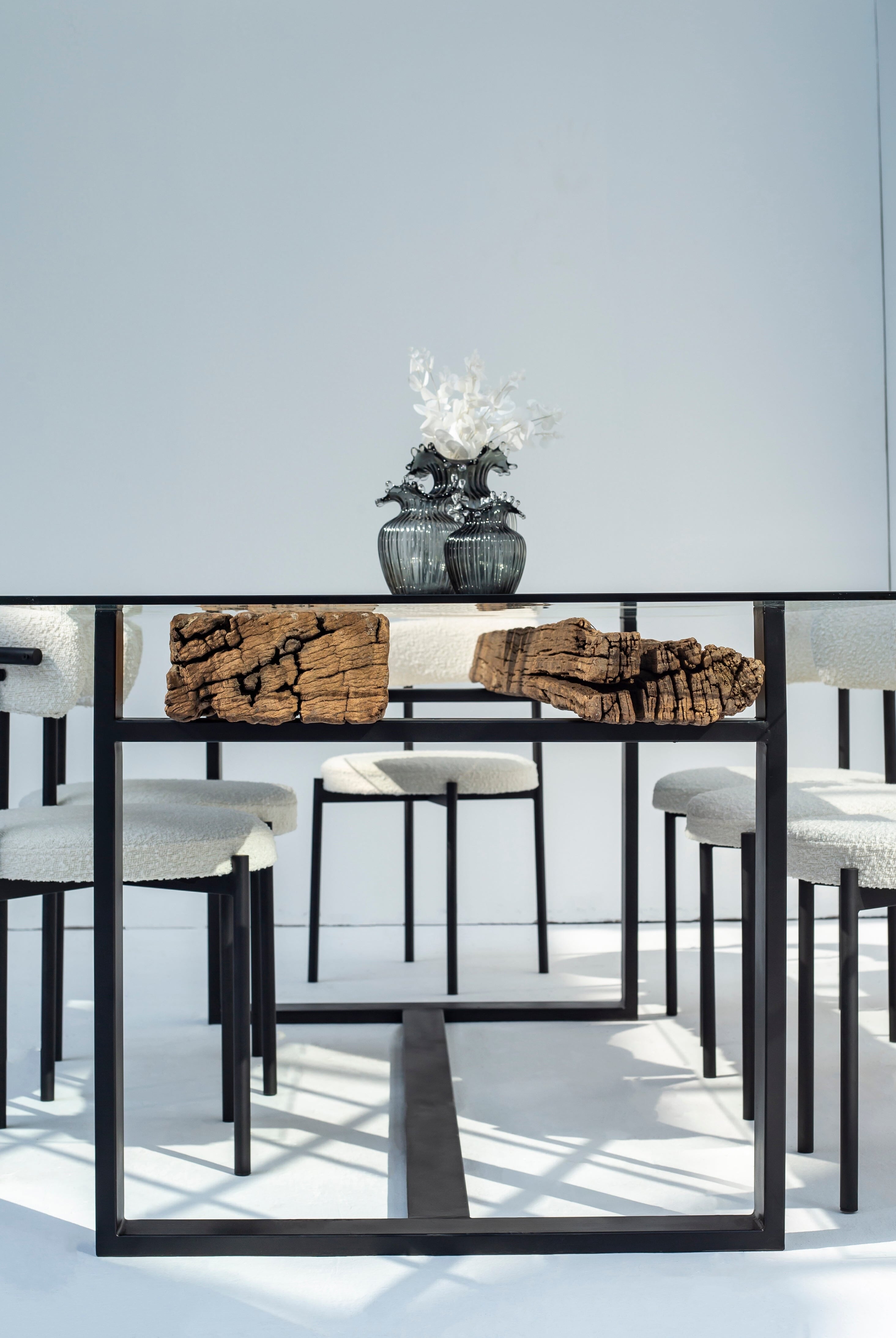 RailWay Wood with Glass Top Dining Table (4 Sizes)