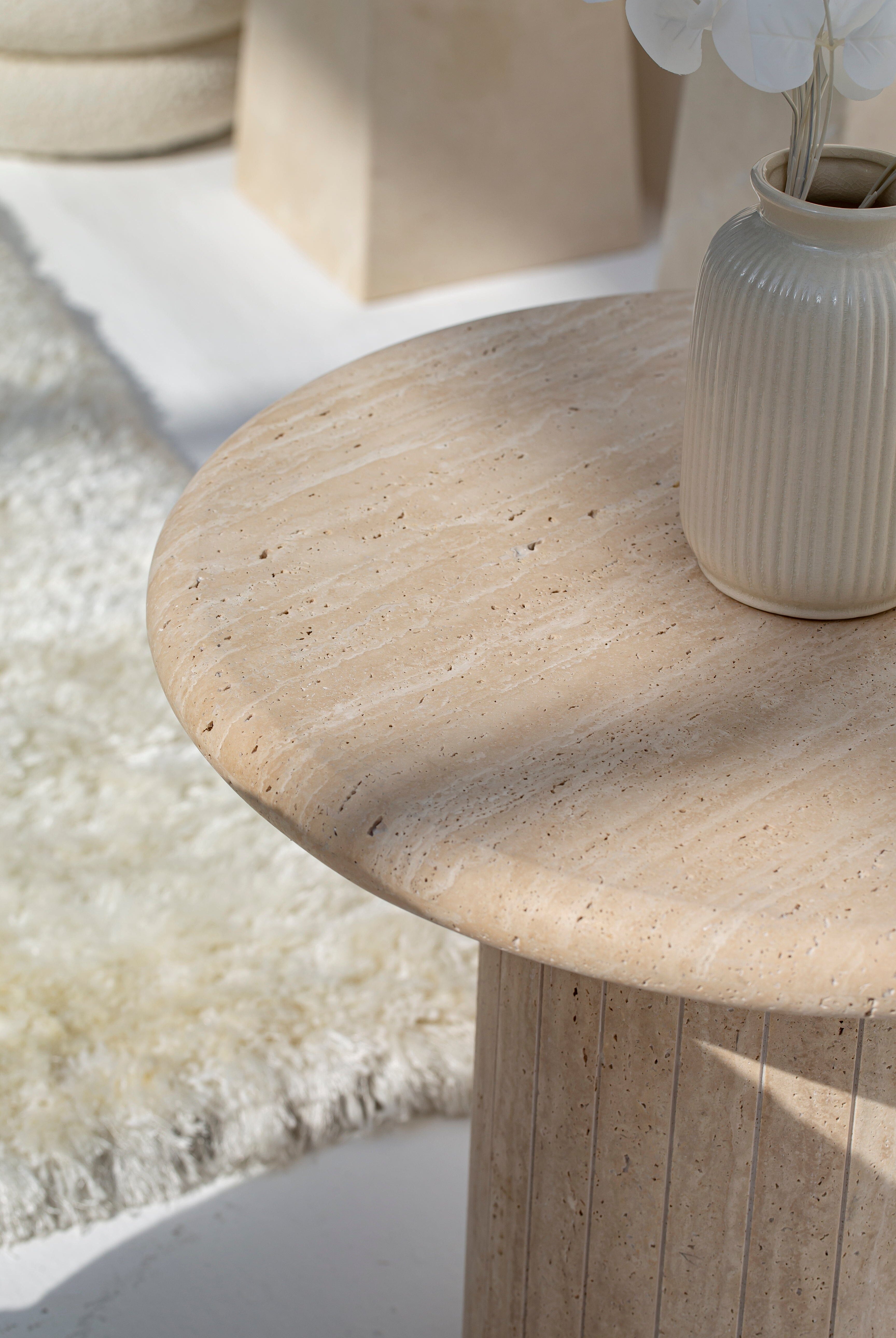Kendall Round Travertine Side Table Side Table Homekode