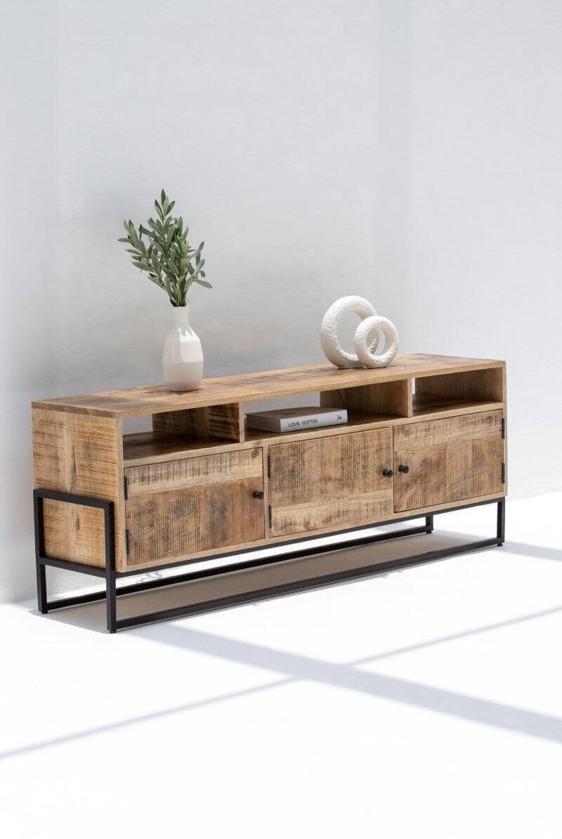 Kinsley Wooden Industrial Media Console Homekode