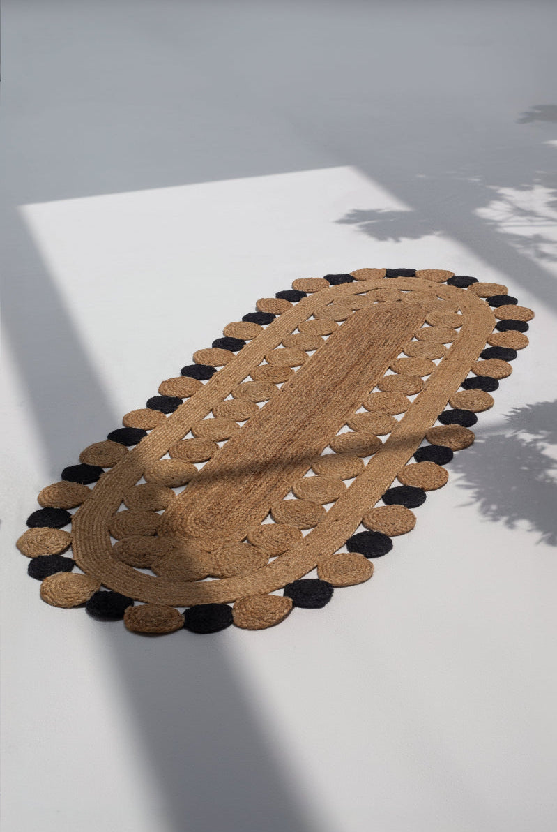 Eclipse Pathways - Natural & Black Jute Hallway Rug (80x200 CM)