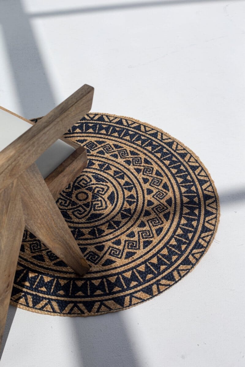 Mystic Mandala - Natural Black Braided Jute Round Rug (90 CM)