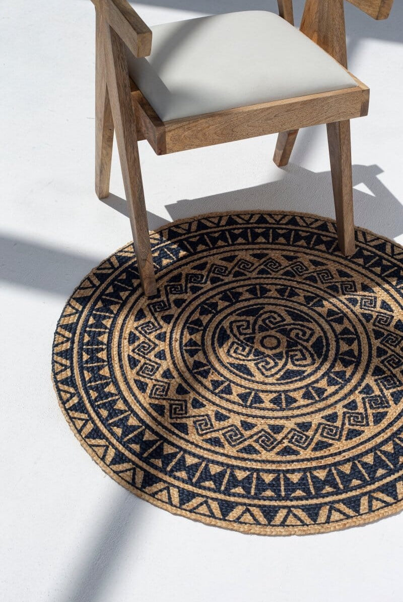 Mystic Mandala - Natural Black Braided Jute Round Rug (90 CM) Braided -- Braided Rug Homekode