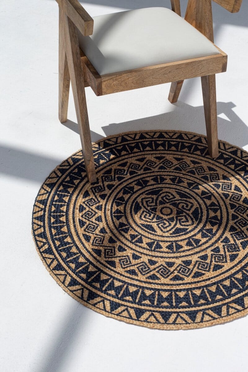 Mystic Mandala - Natural Black Braided Jute Round Rug (90 CM) Braided -- Braided Rug Homekode