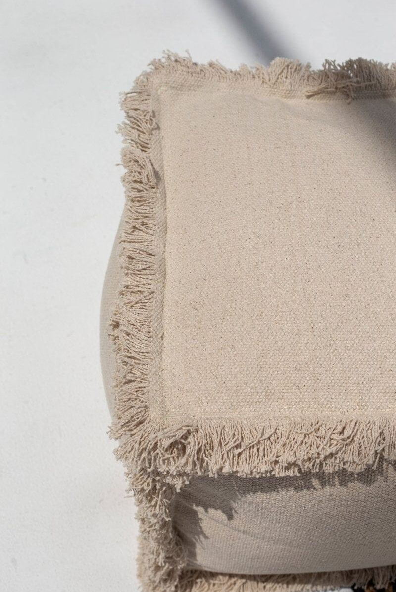 Cream Fringes Cotton Pouf (40x40x40 CM) POUF