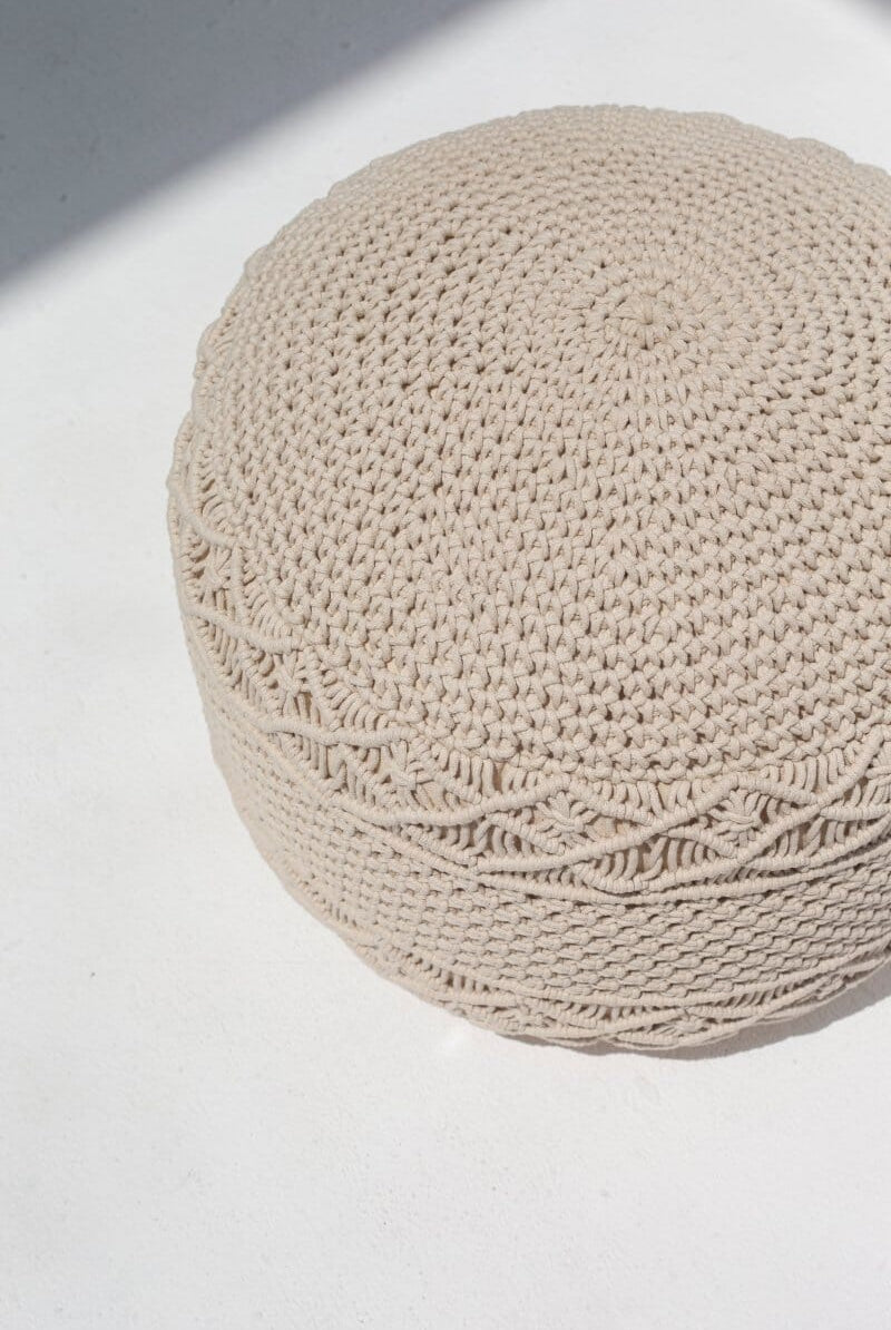 Crochet Off White Round Pouf Homekode