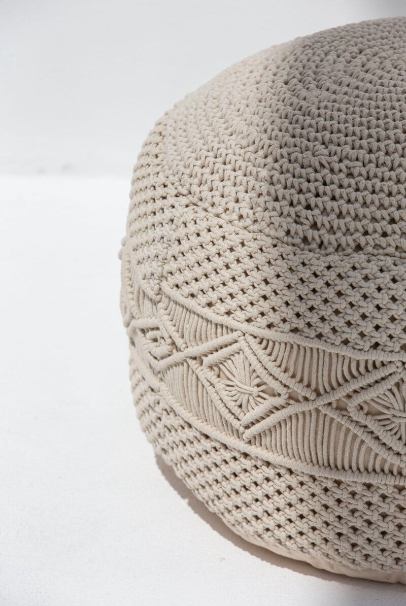 Crochet Off White Round Pouf Homekode