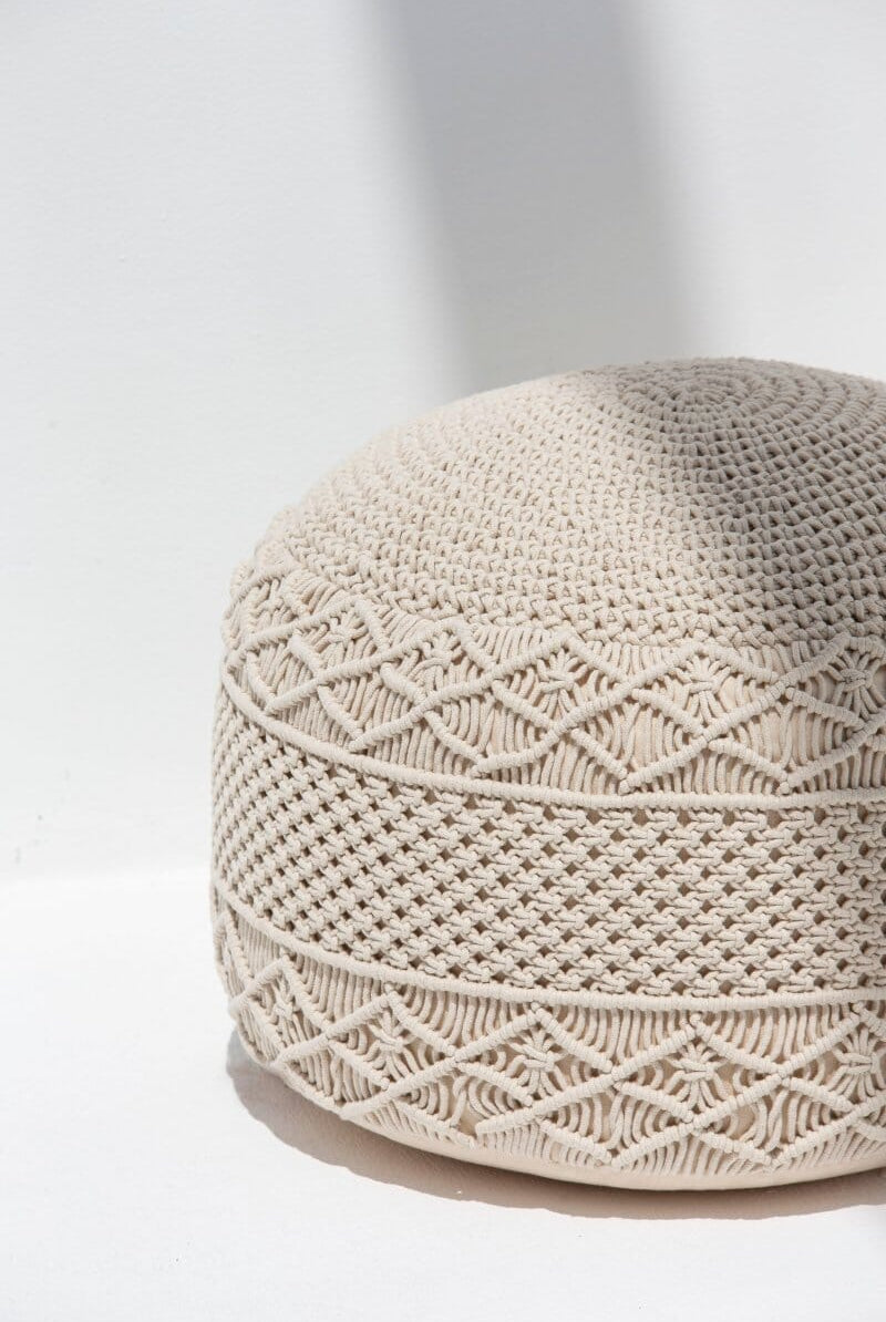 Crochet Off White Round Pouf Homekode