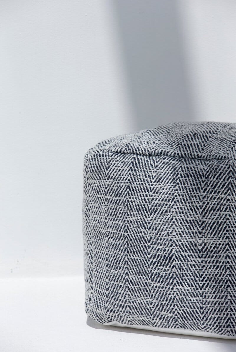 Blue & White Zig Zag Cotton Pouf (50x50x30 CM) POUF