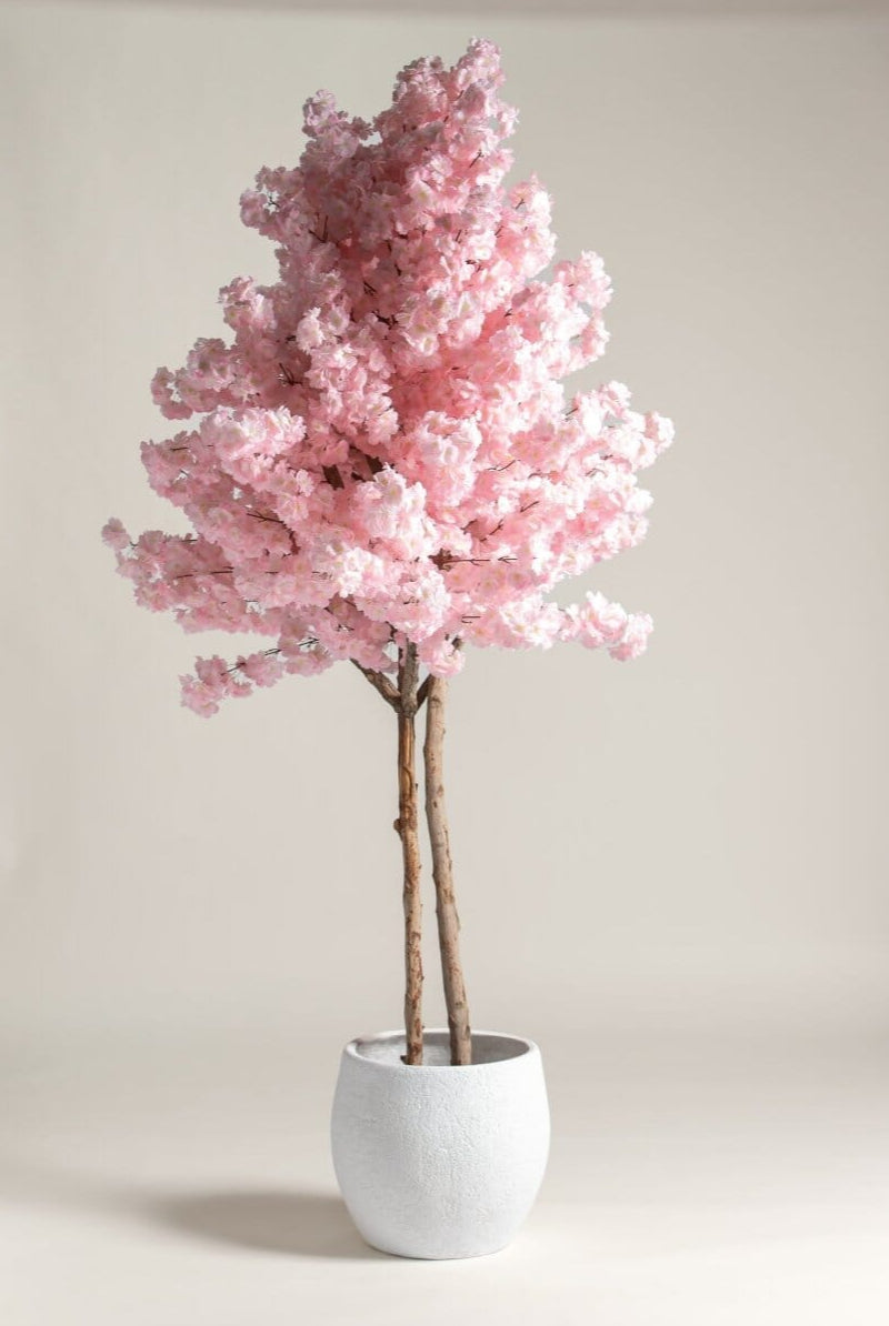Pink Cherry Blossom Tree With Natural Wood Trunk
