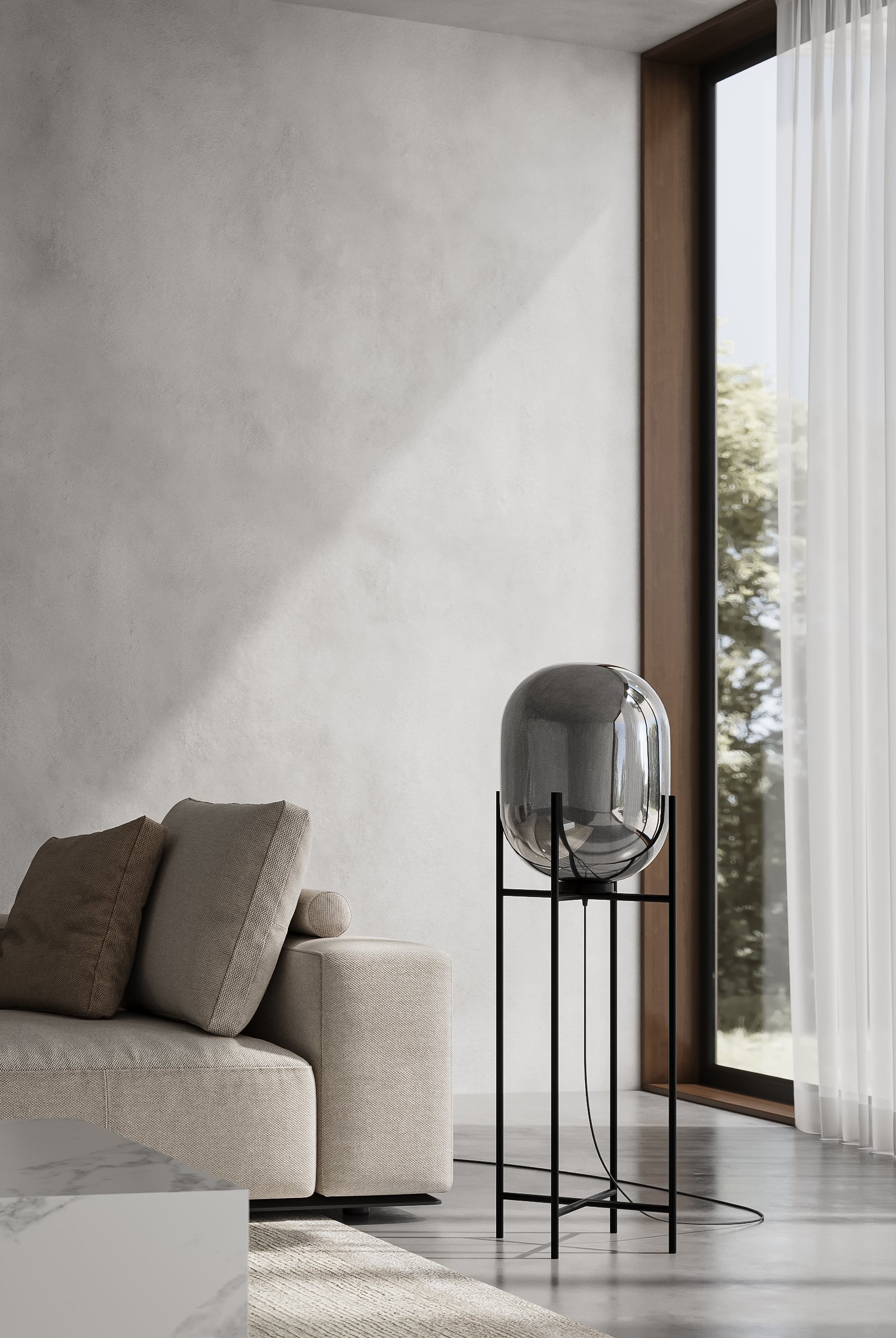 Nerina Black Glass Capsule Floor Lamp