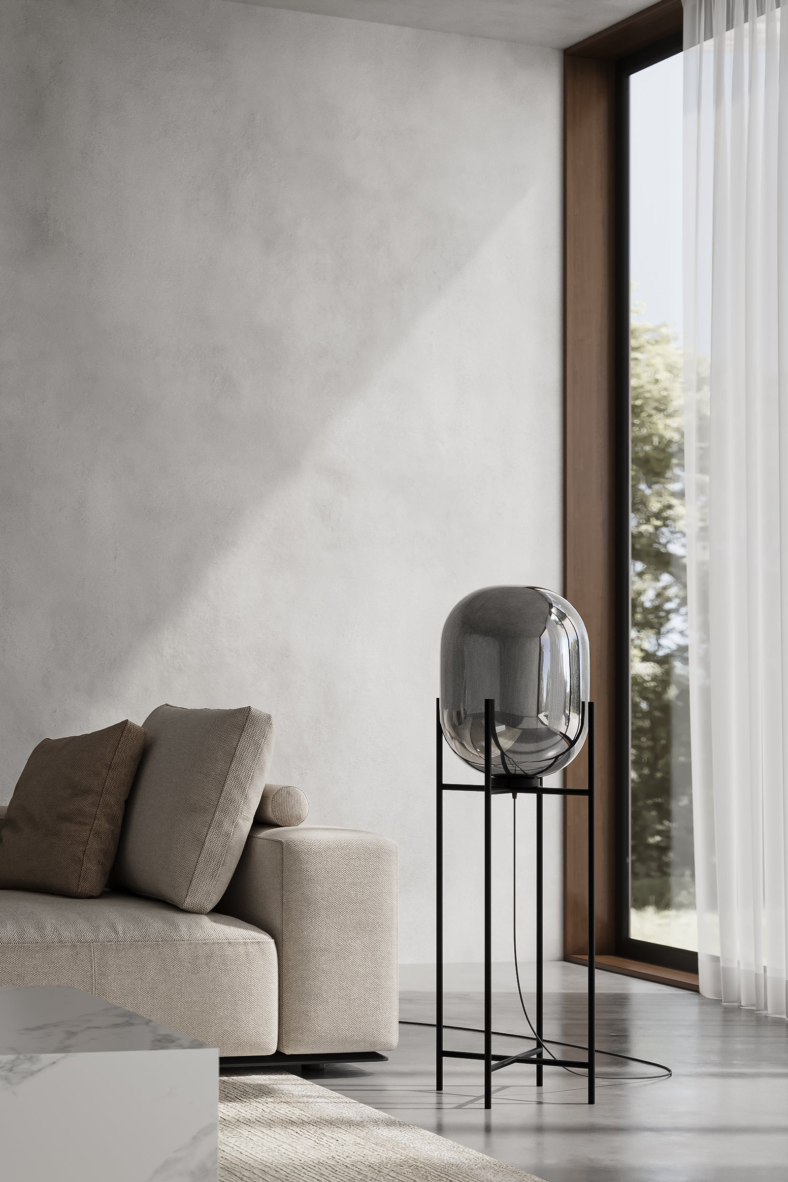 Nerina Black Glass Capsule Floor Lamp