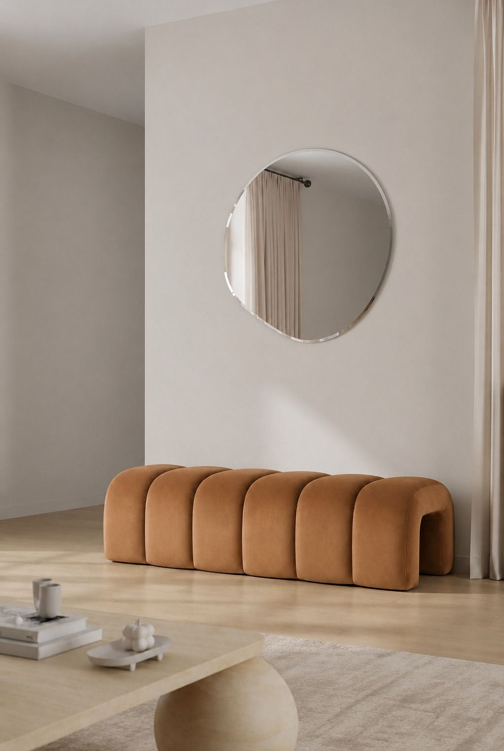 Graciell Camel Brown Velvet Bench