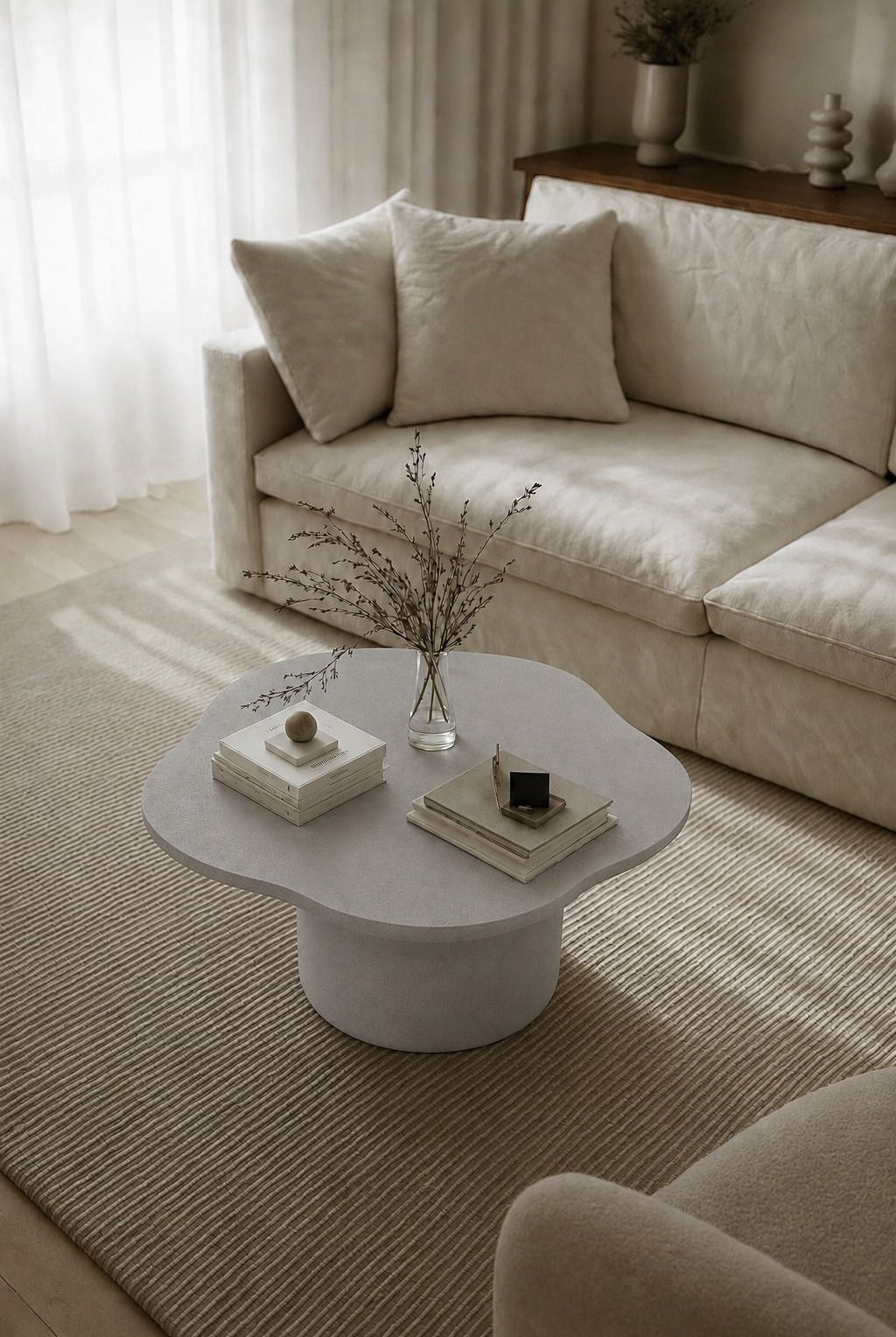 Harlowe Light Grey Microconcrete Irregular Top Coffee Table