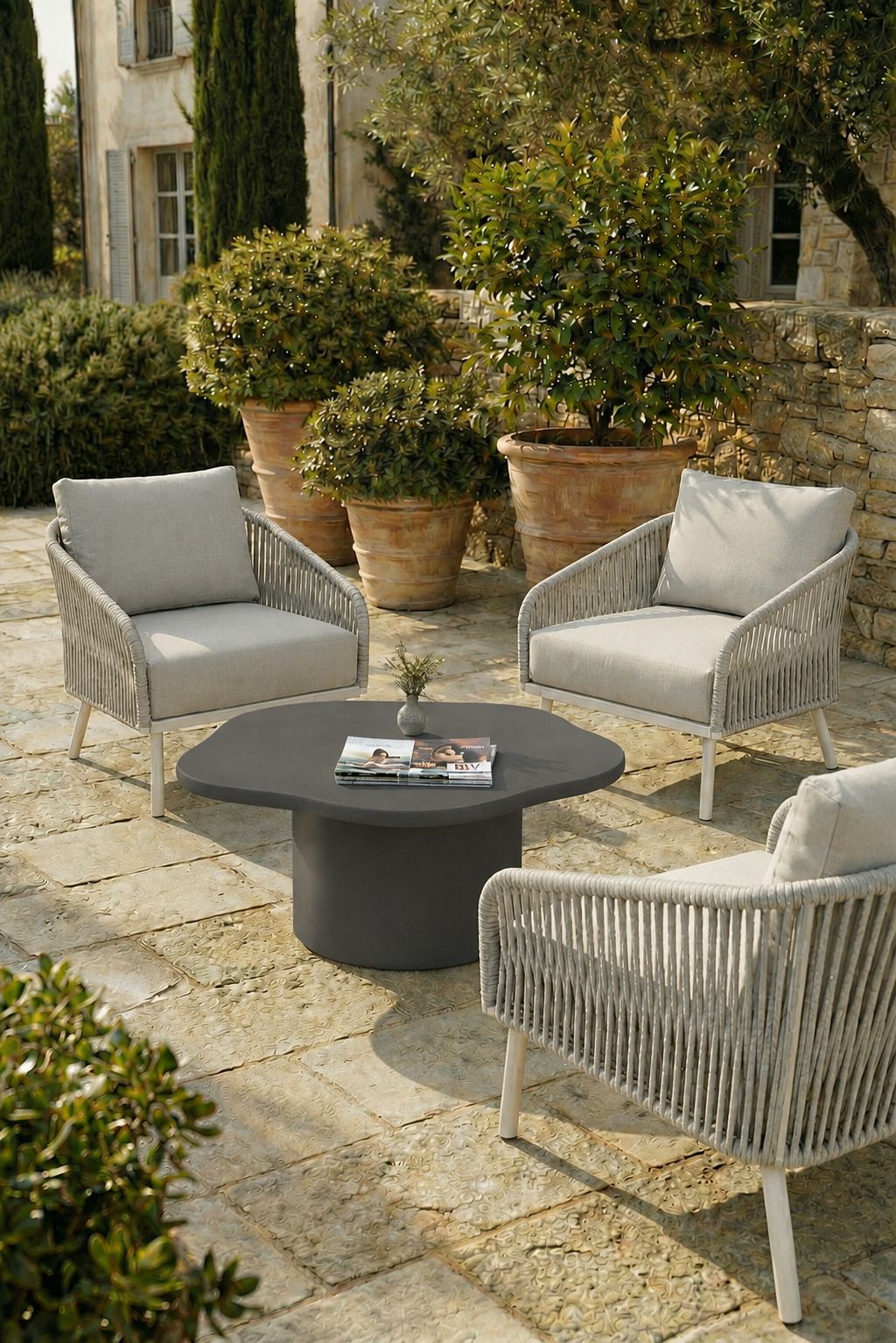 Harlowe Midnight Grey Microconcrete Irregular Outdoor Coffee Table