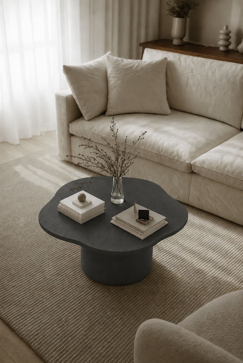 Harlowe Midnight Grey Microconcrete Irregular Top Coffee Table