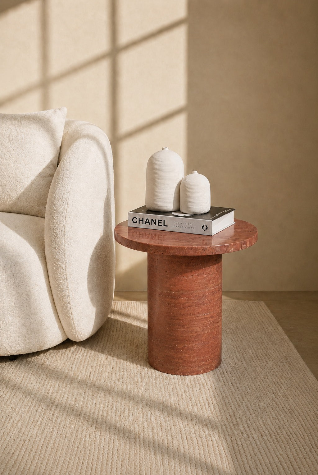 Harriet Red Travertine Marble Side Table