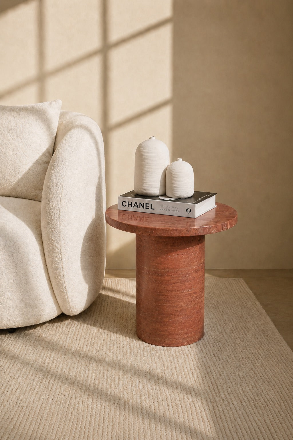 Harriet Red Travertine Marble Side Table