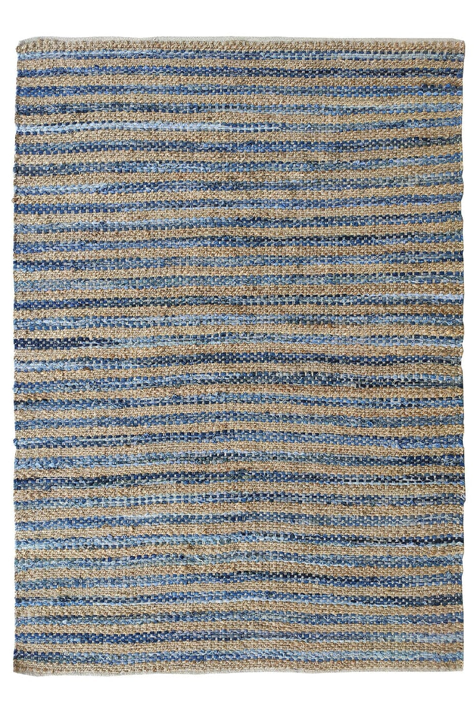 Tranquil Horizon - Linear Beige & Blue Woven Jute Rug (5 Sizes)