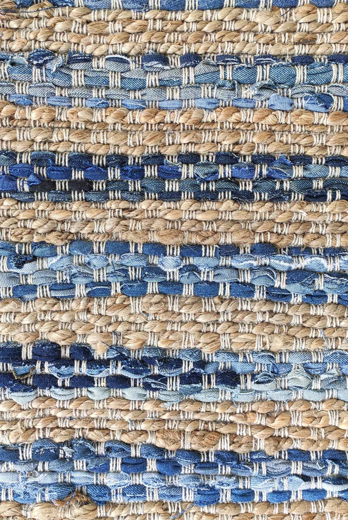 Tranquil Horizon - Linear Beige & Blue Woven Jute Rug (5 Sizes)