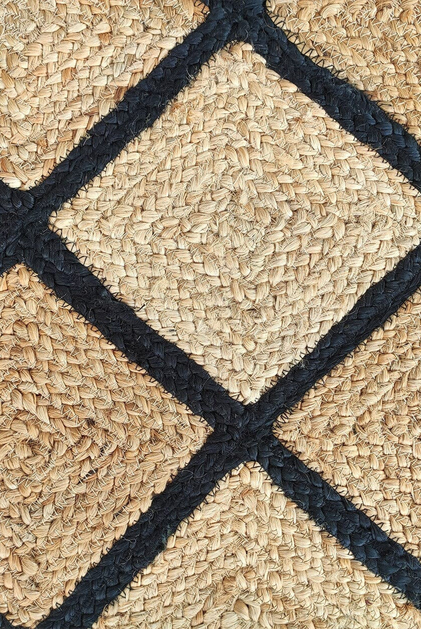 Criss Cross Elegance - Hallway Black and Beige Jute Rug (80x200 CM)