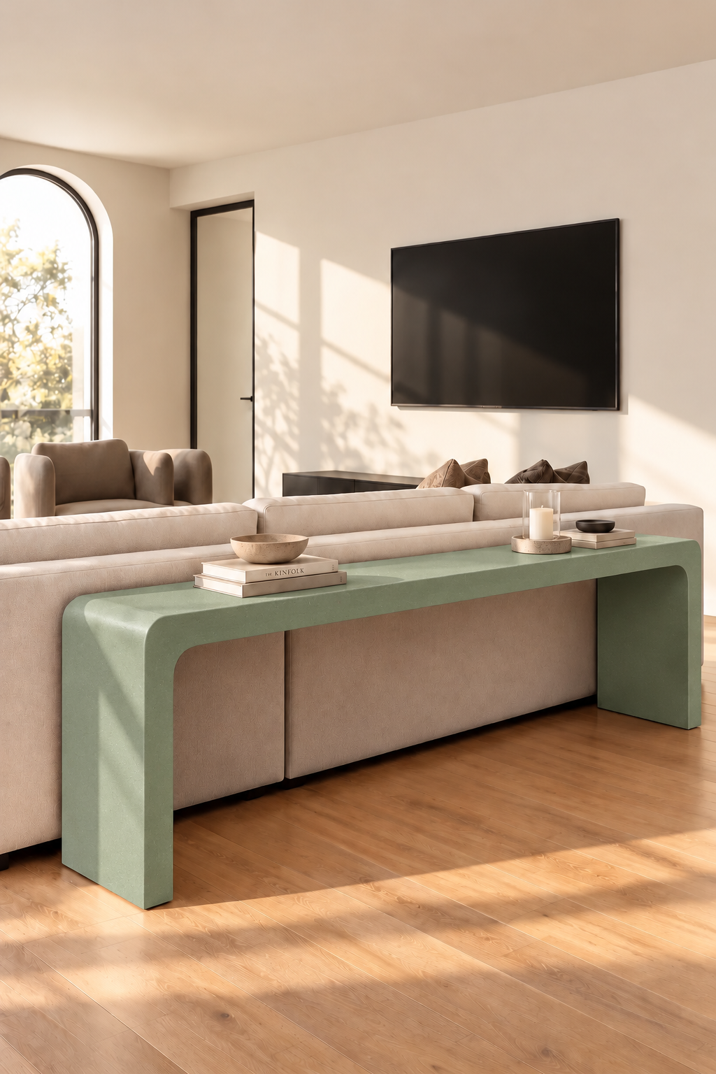 Kuzmina Sage Green Microconcrete Sofa Console Table