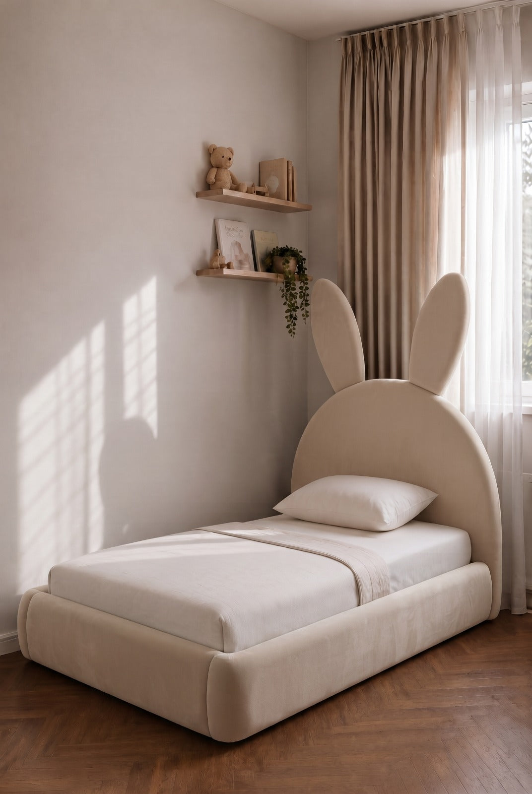 Lapino Kids Beige Velvet Bunny Ear Bed