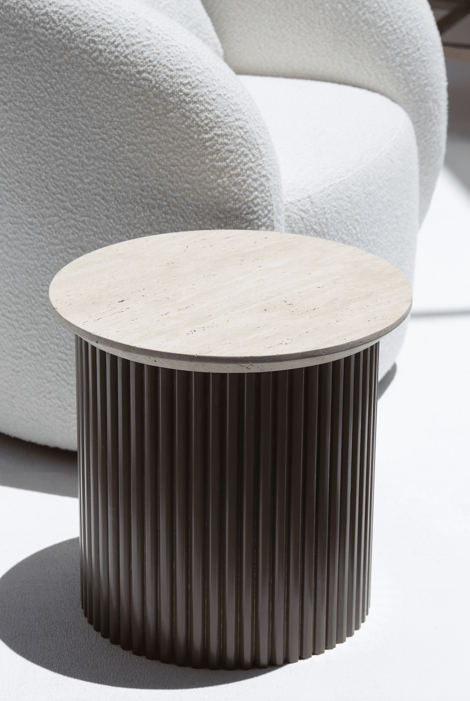 Lauren Beige Travertine Side Table with Brown Base