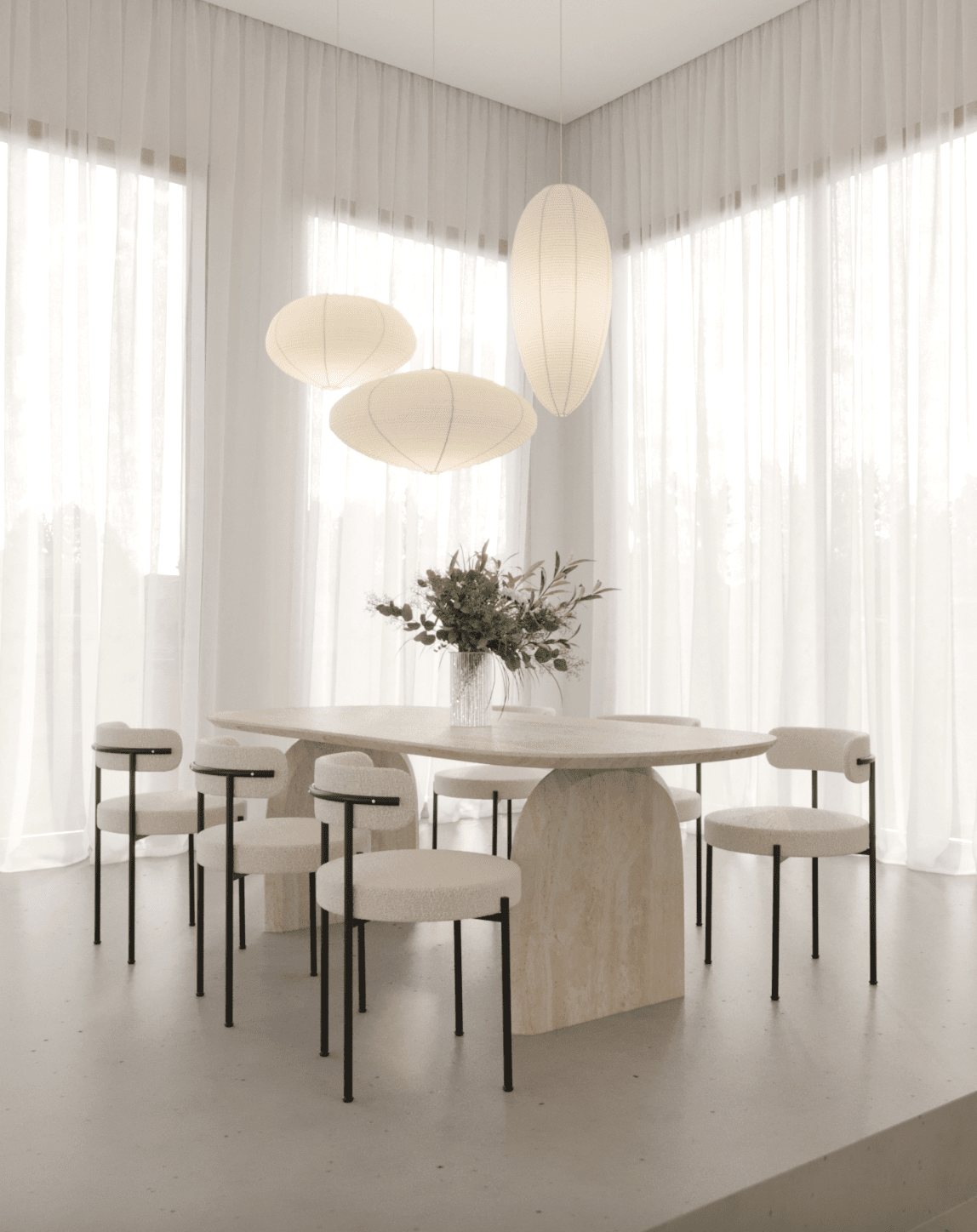 Londyn Oval Travertine Dining Table with Arch Legs Homekode