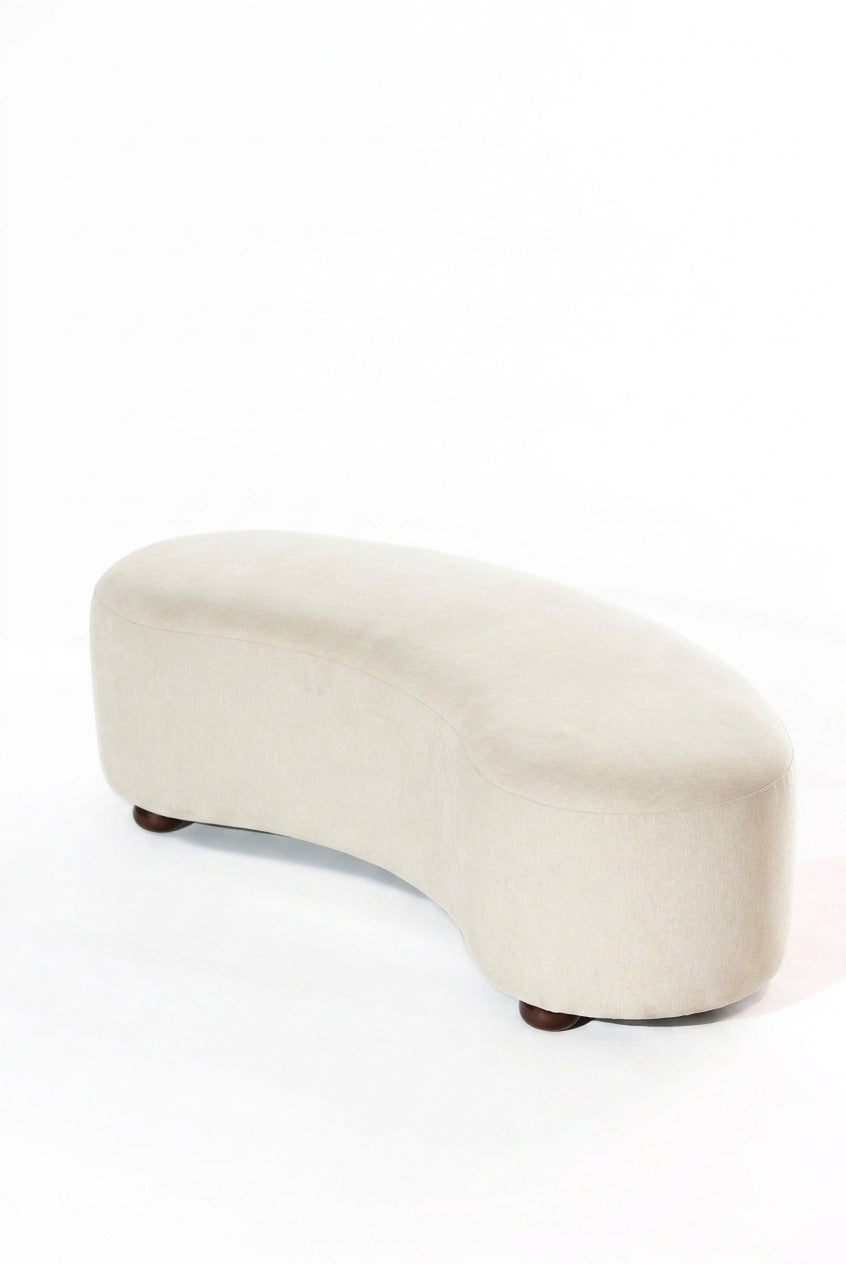 Malena Off White Velvet Curved Bench