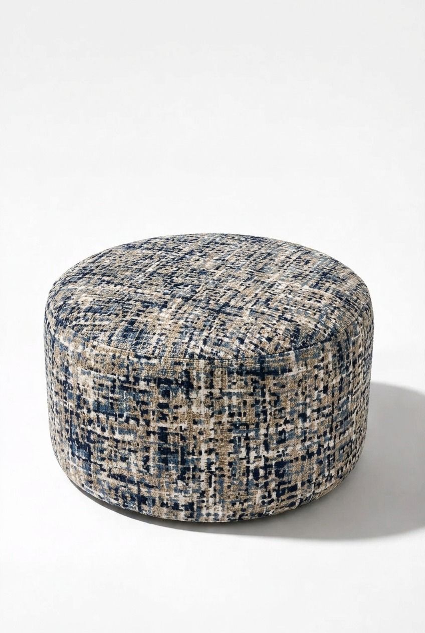Mira Blue Grid Round Pouf (60CMx33CM)