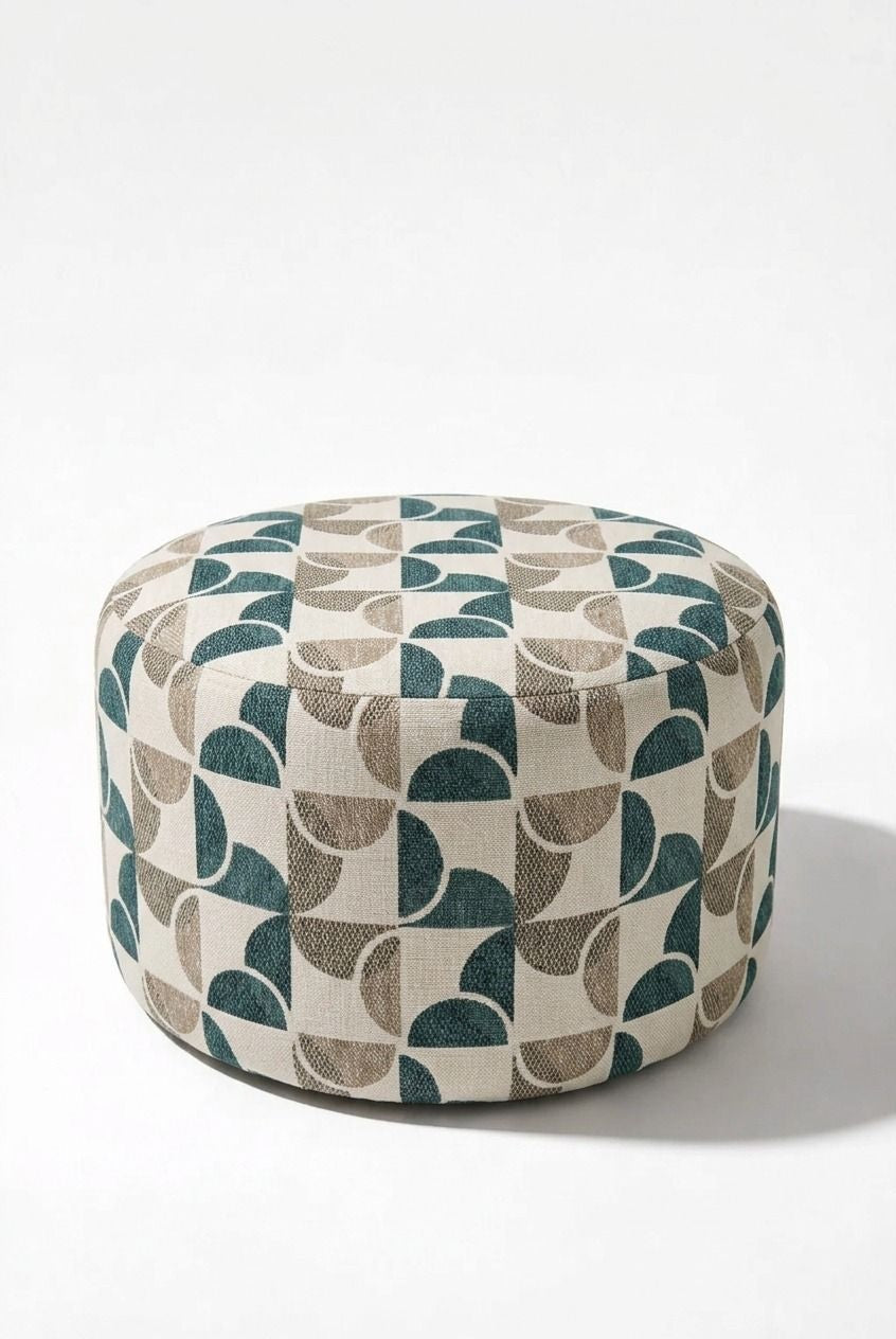 Mira Green mosaic Patterned Round Pouf (60CMx33CM)