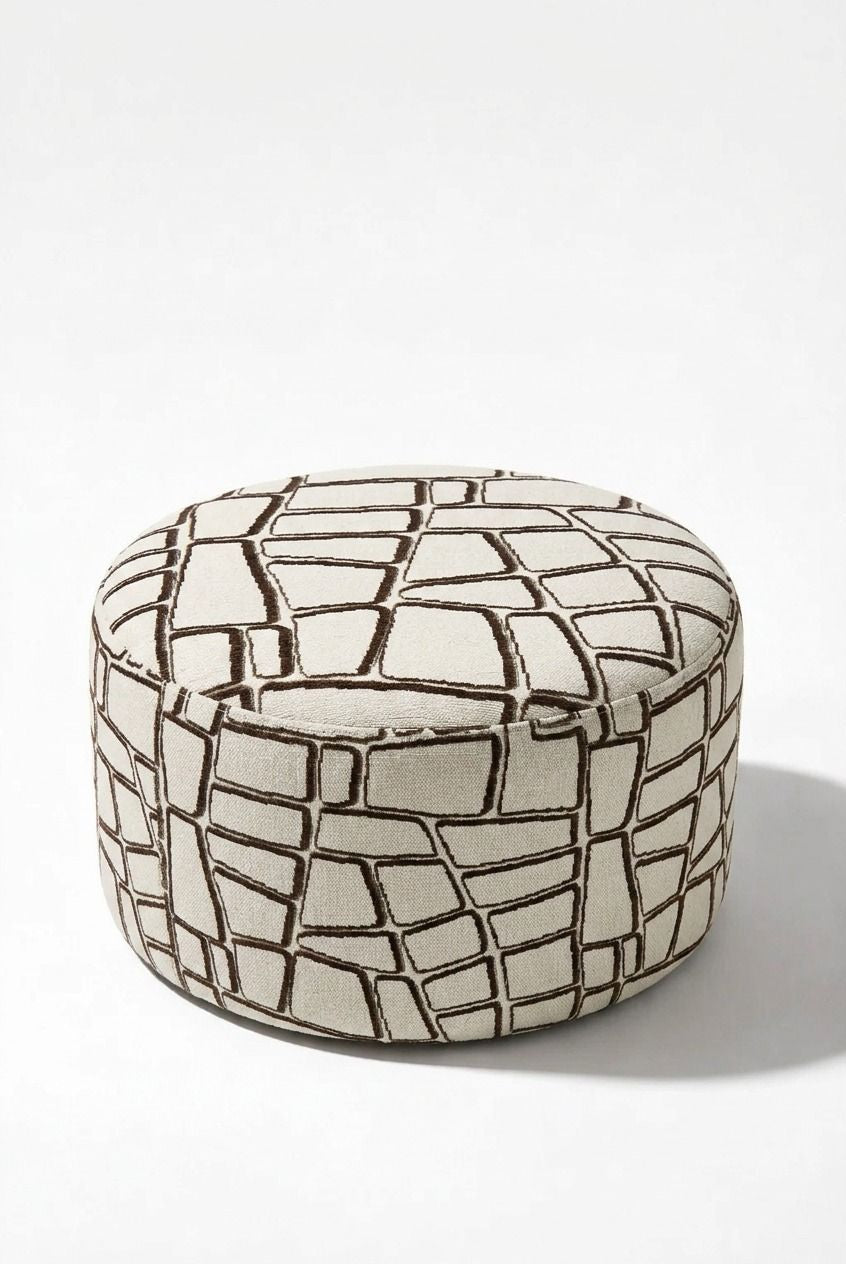 Mira Greige Cobblestone Patterned Round Pouf (60CMx33CM)
