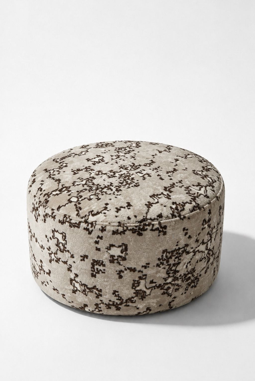 Mira Greige Distressed Patterned Round Pouf (60CMx33CM)