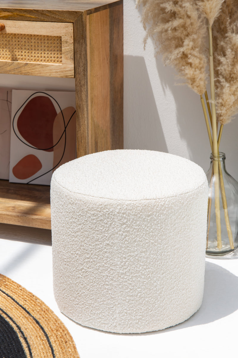 Boucle Off-White Round Pouf (2 SIZES) HomeKode