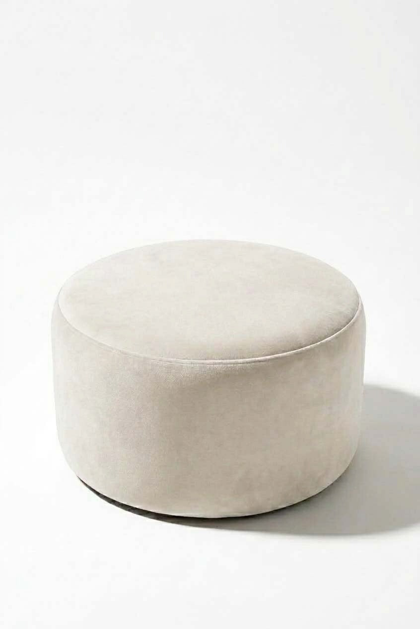 Mira Off White Velvet Round Pouf (60CMx33CM)