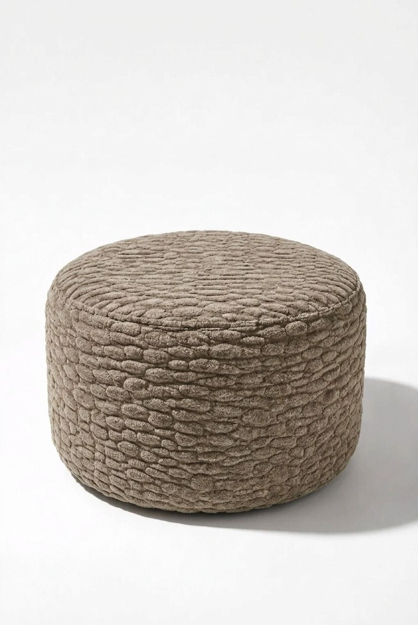 Mira Taupe Pebble Patterned Round Pouf (60CMx33CM)