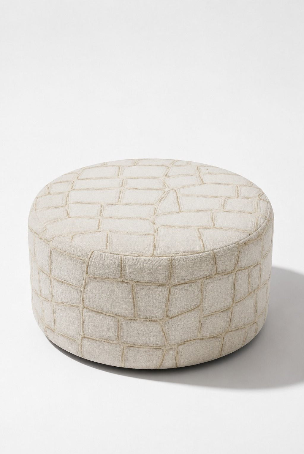 Mira Warm Ivory Cobblestone Patterned Round Pouf (60CMx33CM)